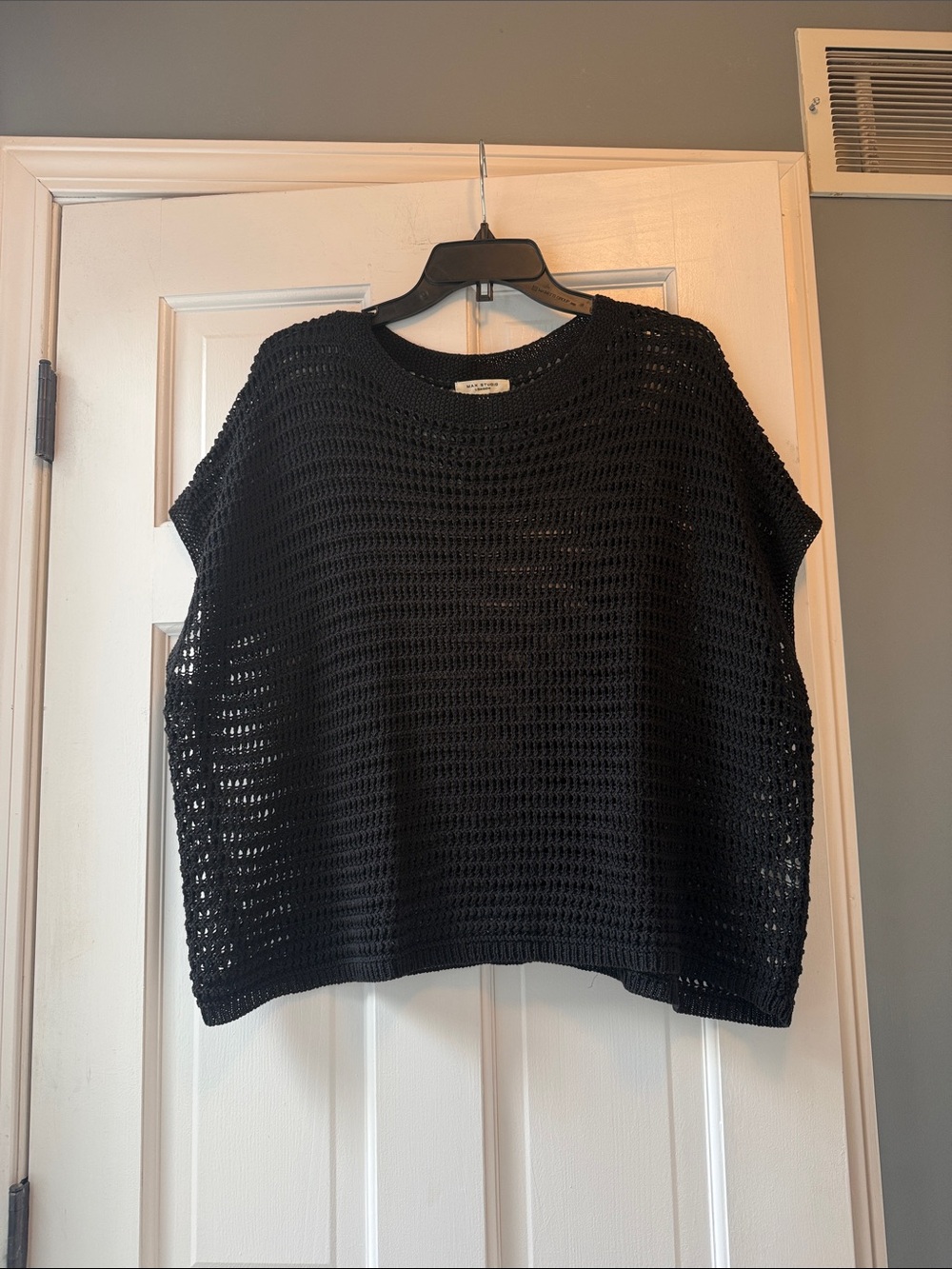 Max Studio Black Open-Knit Crew Sweater